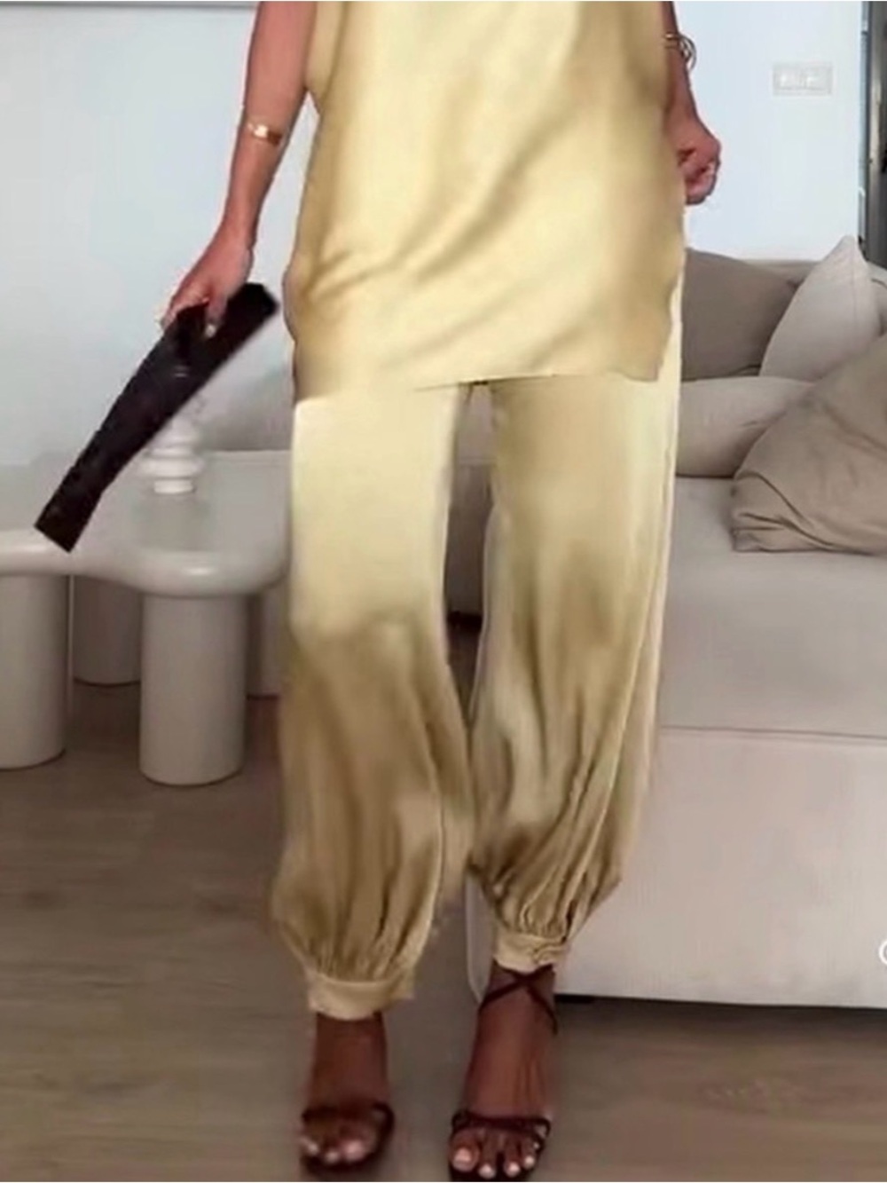 Zara Satin Pants in Light Gold